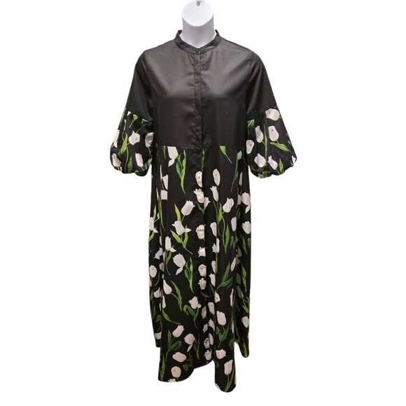 Uoozee Womens Size XL Floral Print Button Front Dress/ Trench Balloon Sleeves - Picture 3 of 12